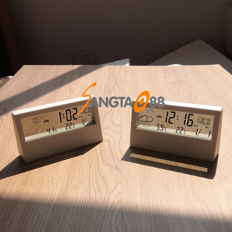 Đồng hồ để bàn tích hợp xem thời gian, nhiệt độ đa năng màn hình trong suốt cao cấp