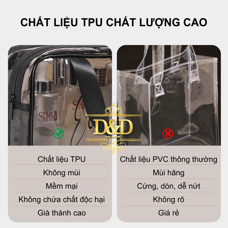 Túi đựng mỹ phẩm du lịch TPU chống thấm nước có 2 ngăn ướt khô