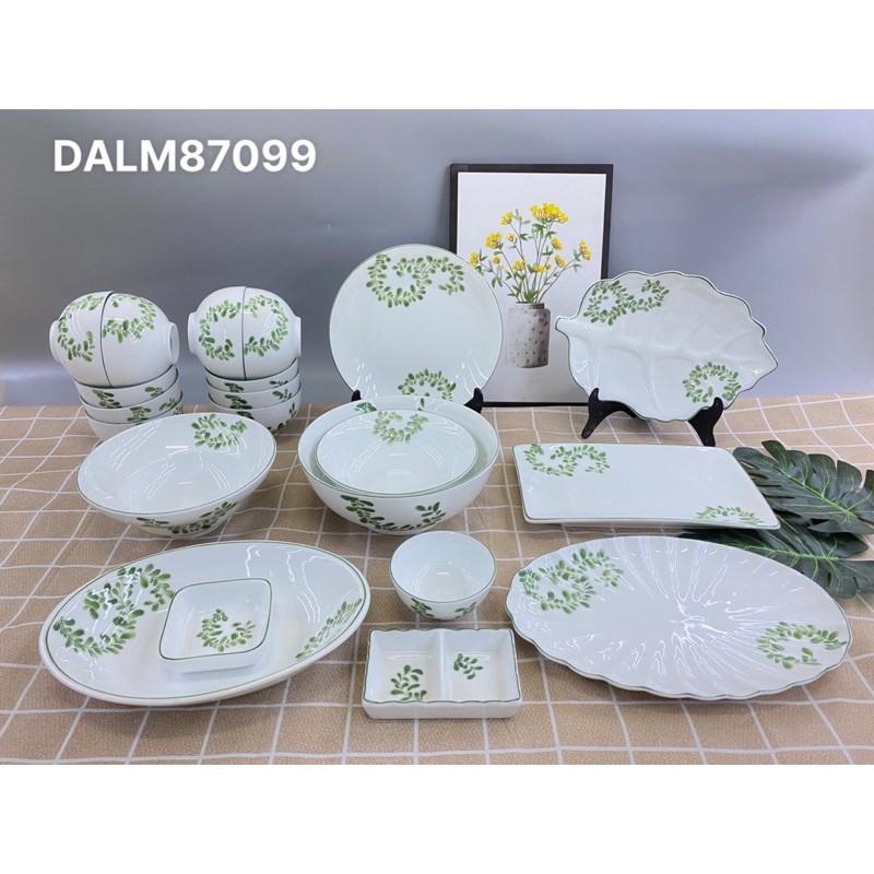 Bộ bát đĩa gốm sứ Bát Tràng, họa tiết vẽ thủ công.