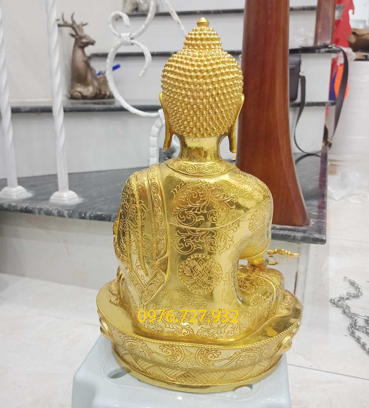 Tượng phật dược sư bằng đồng mạ vàng đài loan cao 29cm, tương phật dược sư