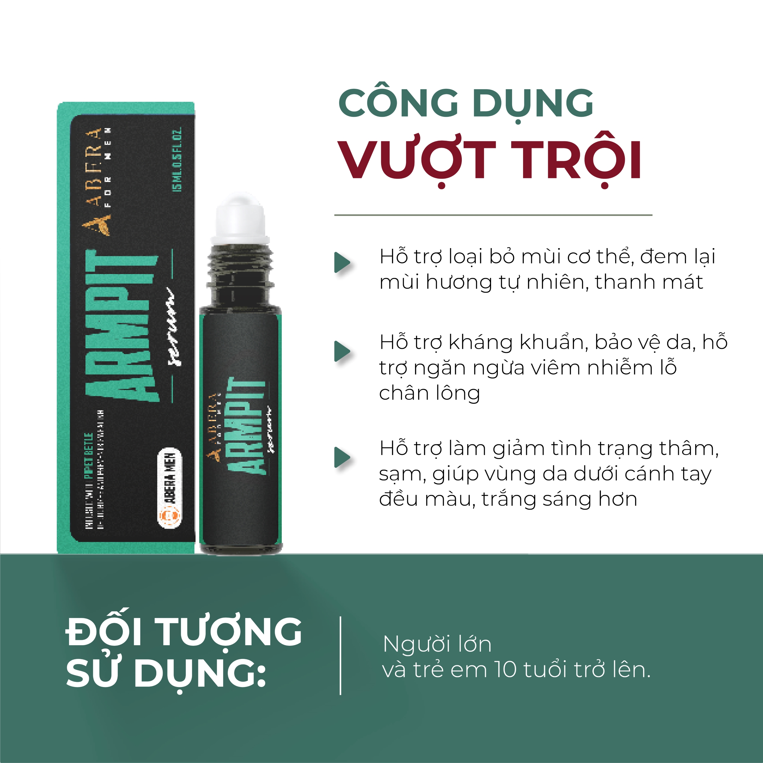 [COMBO 2] Lăn Khử Mùi ARMPIT ABERA 15ml - Khử Mùi Hôi Nách, Ngăn Tiết Mồ Hôi, Giảm Thâm Sạm, Khô Thoáng 24h