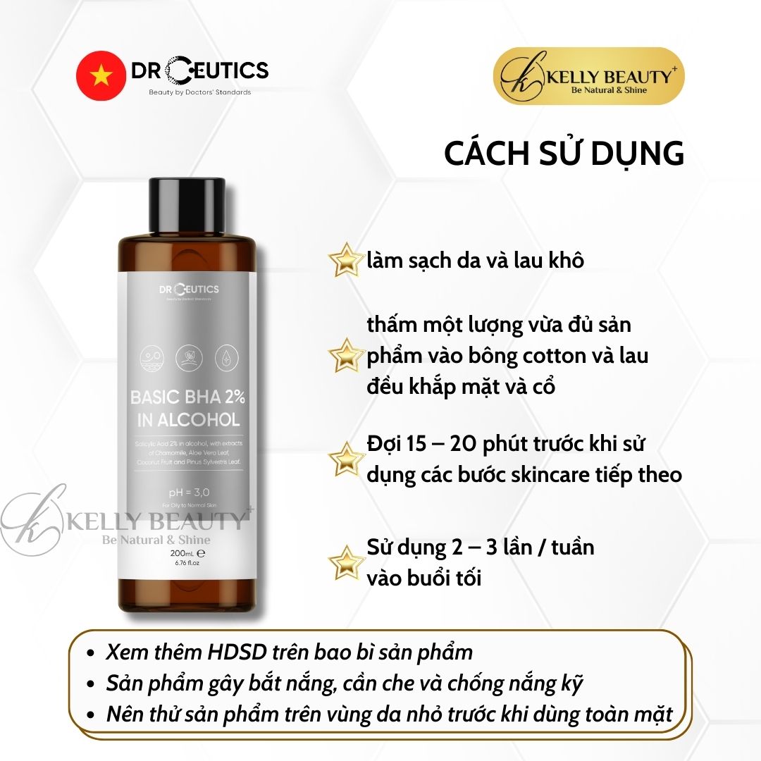 Basic BHA 2% In Alcohol DrCeutics - Loại Bỏ Tế Bào Chết, Thoáng Lỗ Chân Lông, Giảm Mụn, Ngừa Mụn Tái Phát | Kelly Beauty