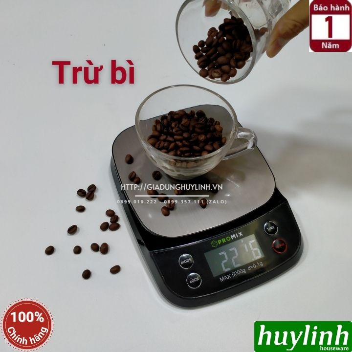 Cân điện tử nhà bếp Promix CDTP-06 - Chống nước - tối đa 5000g - 4 đơn vị cân - Đồng hồ đếm ngược