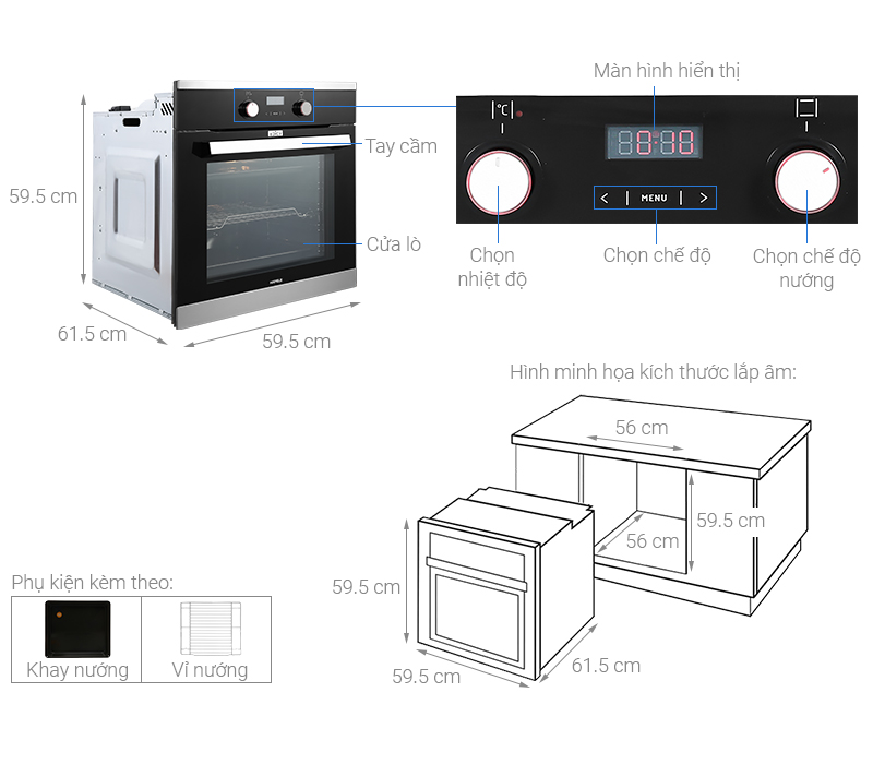 Lò nướng lắp âm Hafele HO-KT60C-65 lít/Hàng Chính Hãng (534.05.571) 