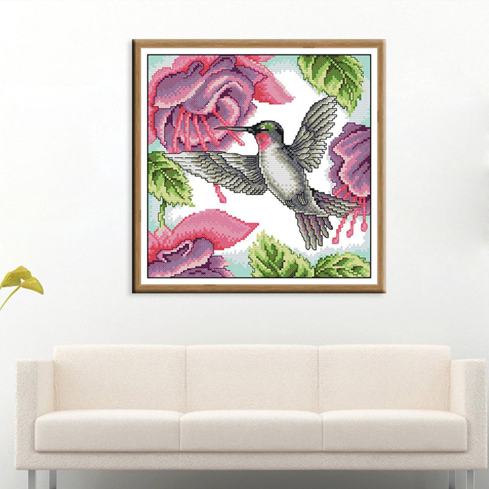 Stamped Cross Stitch Kits for Beginners, Preprinted Cross Stitch Kits Hummingbird Flowers, DIY Embroidery Kit Gifts for Women/Mom