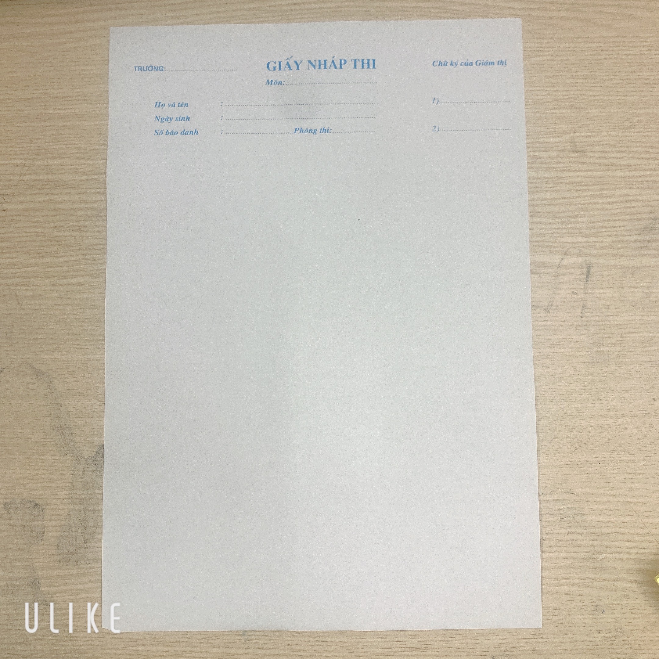 Combo 100 tờ giấy nháp thi mẫu của Bộ GD&ĐT - Khổ A4, kích thước 210x297mm, chữ in màu xanh