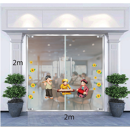 Decal Dán Tường Trang Trí Tết Bé Chơi Nhạc Đón Xuân