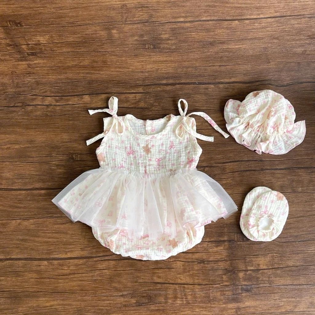 SET BODY VÁY ĐÍNH NƠ HỌA TIẾT HOA CHO BÉ GÁI SƠ SINH 1 2 TUỔI TỪ 3-11KG DÀNH CHO BÉ GÁI