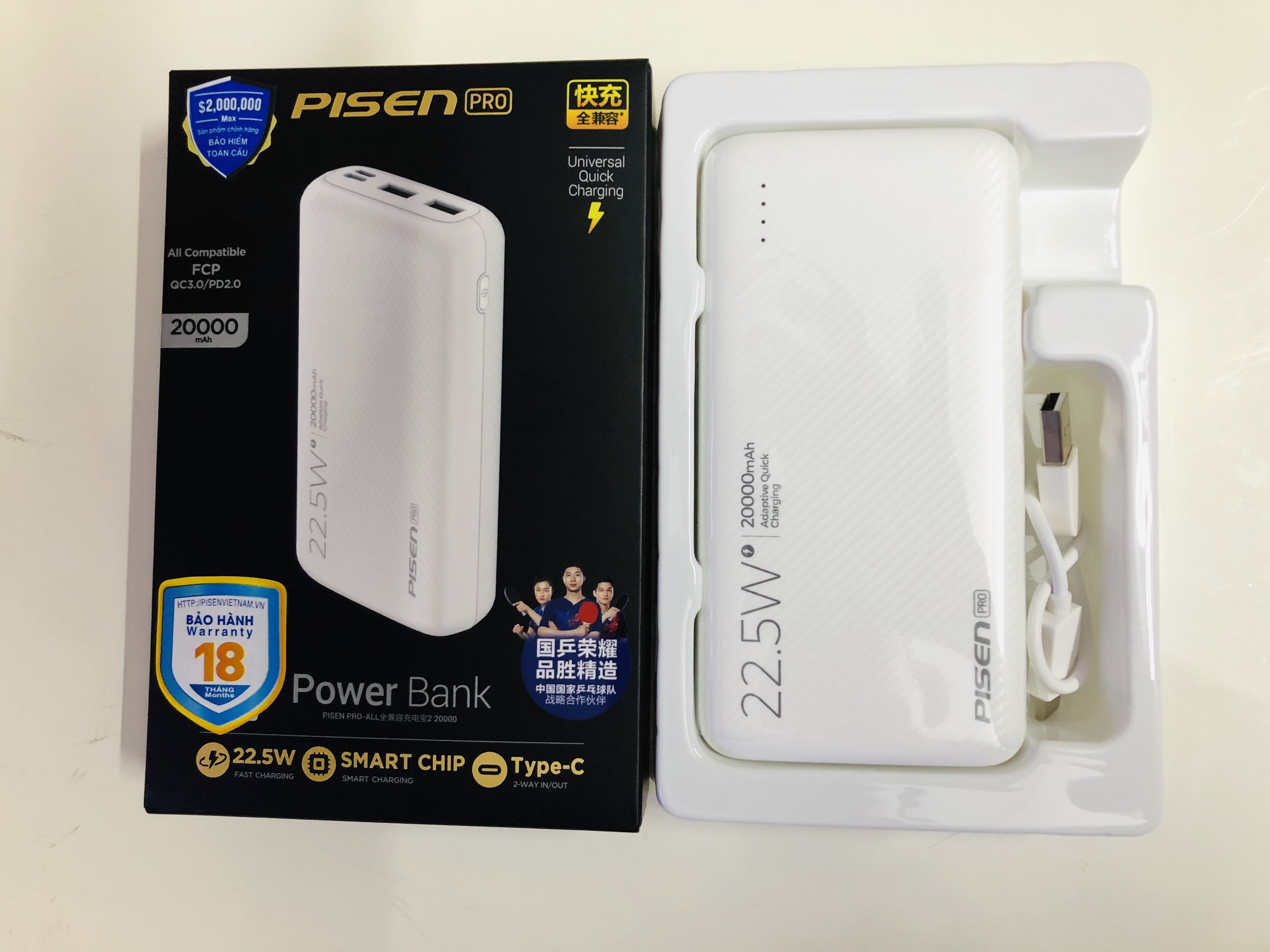 Sạc dự phòng  PISEN Pro All 20000mAh , 22.5W (2xQC, 1xPD, Lightning )  TS-D274 _ Hàng chính hãng