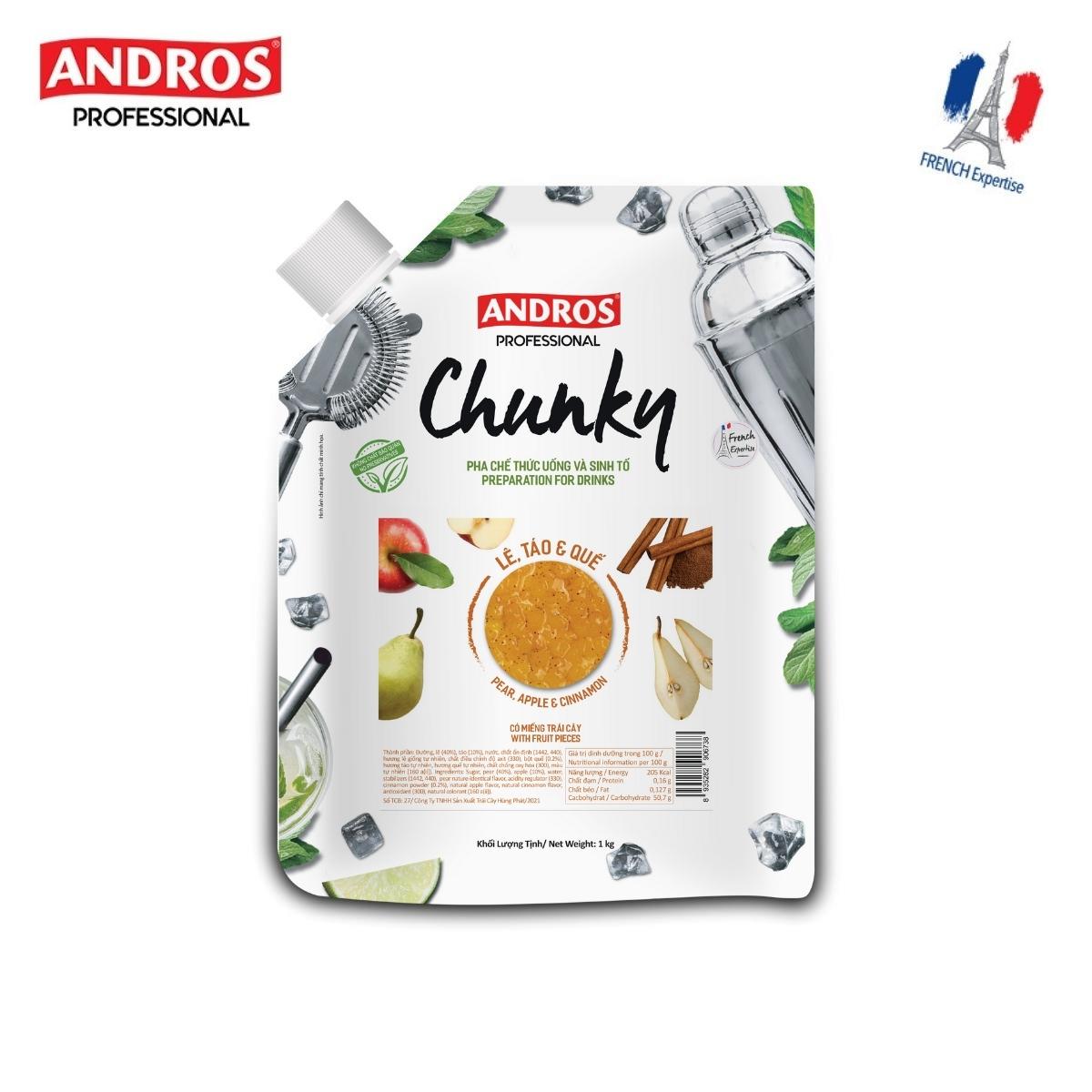 Mứt Trái Cây Pha Chế Lê &amp; Táo Quế - Có Miếng Trái Cây Thật - ANDROS CHUNKY - 1KG