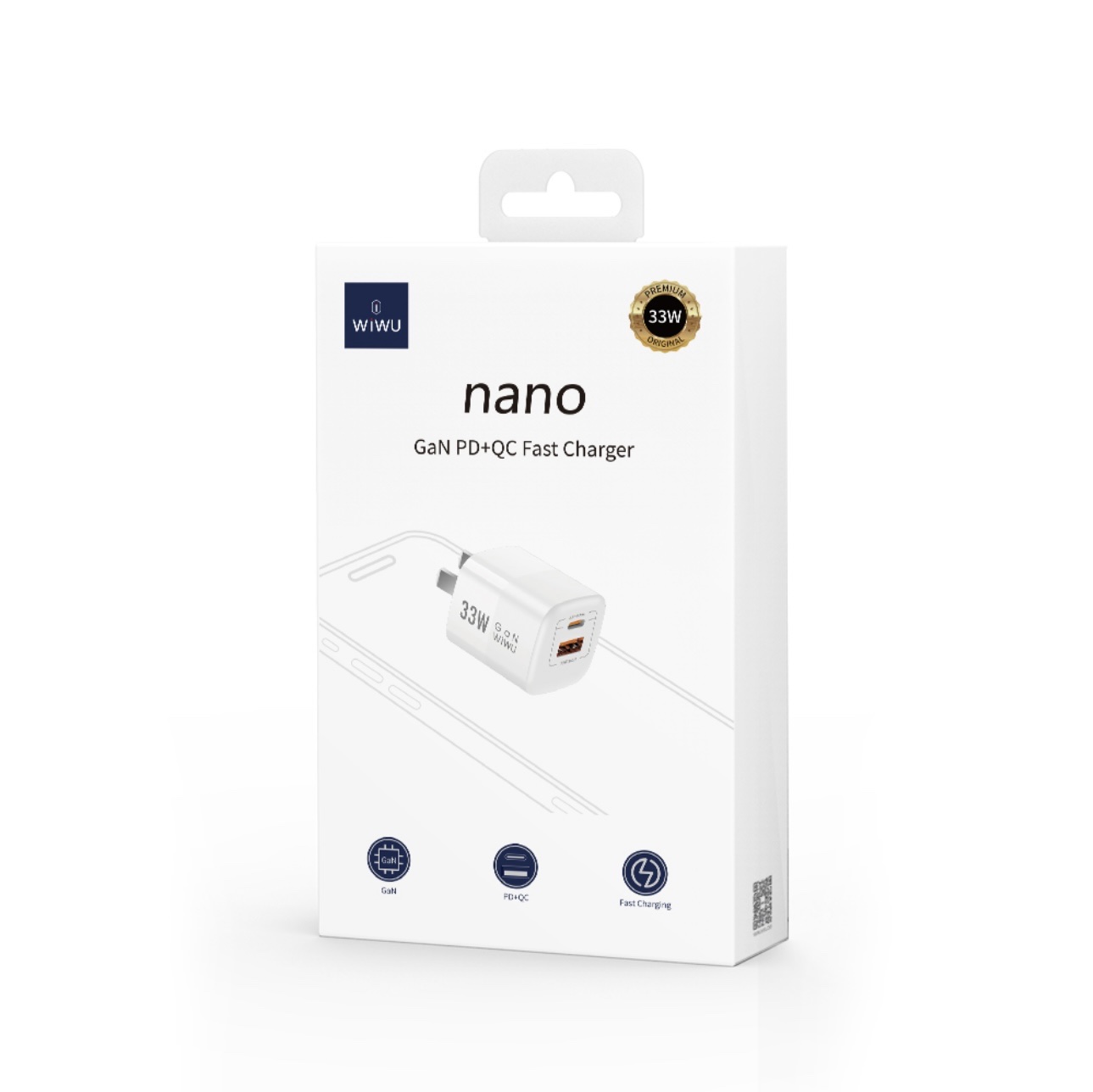 Củ sạc nhanh Wiwu Nano Gan PD + QC Fast Charger Wi-U008 cho điện thoại hỗ trợ sạc nhanh 33W - Hàng chính hãng