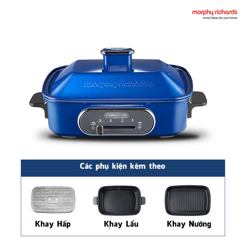 Nồi Lẩu Điện Đa Năng Cao Cấp Morphy Richards MR9088 (2,5L) - Có 3 Khay Hấp, Lẩu, Nướng Riêng Biệt - Hàng Chính Hãng - Đầy đủ (6 Khay)