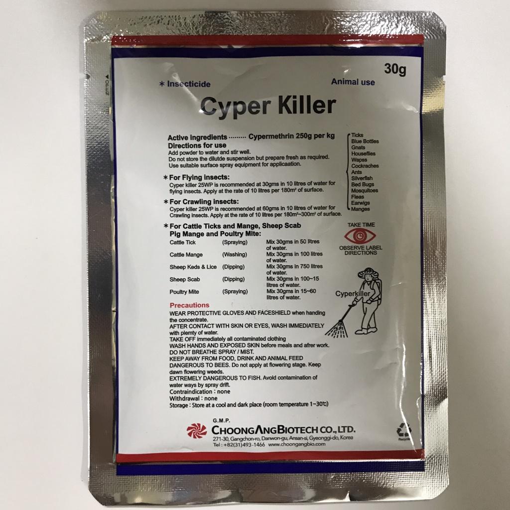 Thuốc Ruồi Mạt Gà CYPER KILLER Hàn Quốc, Diệt Côn Trùng Ve Ghẻ - Kiến Gián Gói 30G Tặng 1 Bám Dính