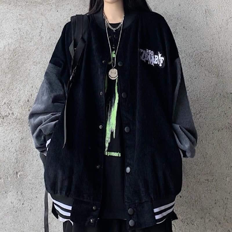 áo khoác bomber thu đông cho nam nữ unisex chất nhung tăm phối tay cá tính