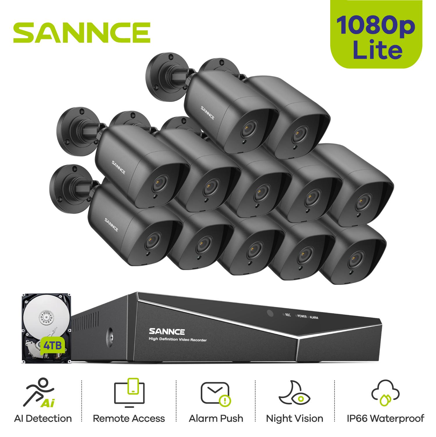 Sannce 1080p Lite HD DVR 16CH TVI Video Giám sát video 265 Pro IR Night Vision CCTV Bảo vệ camera an ninh IP66