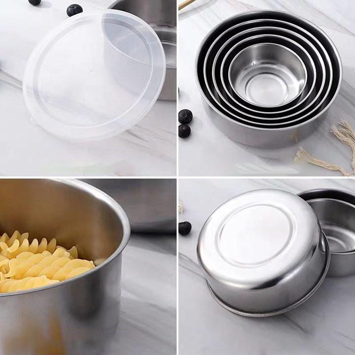 Set 5 bát inox có nắp đậy silicon