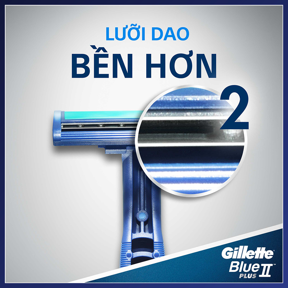 Dao cạo râu Gillette Blue 2 Plus Cán xanh - Dao cạo Gillette Blue II Plus Gói 5 Tặng 1