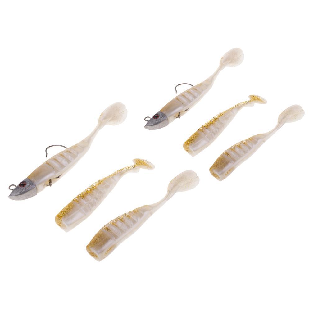6pcs Shad Fishing Lure Soft Plastic Fish Bait Jig Head Swimbait Grub Worm