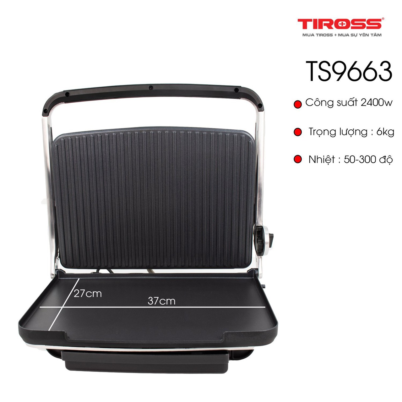 Kẹp nướng điện đa năng Tiross TS9663 Hàng chính hãng