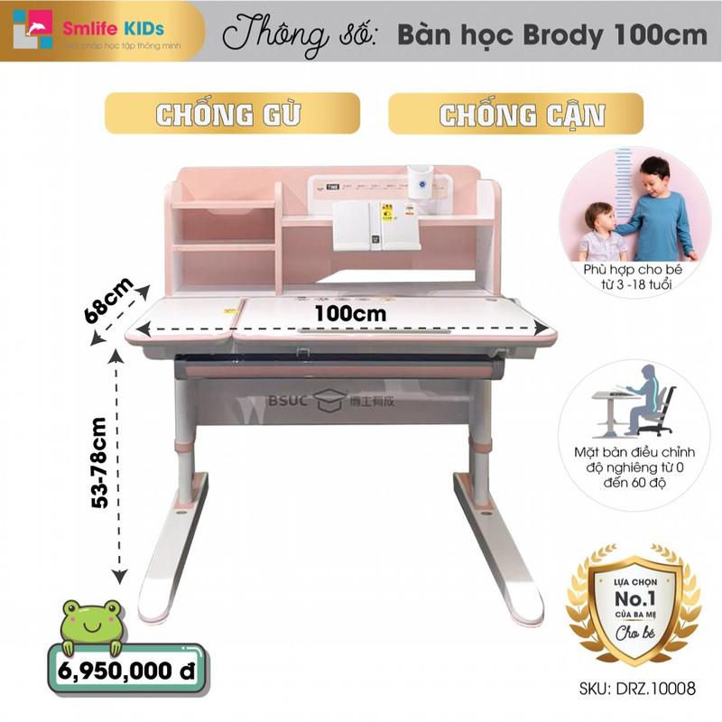 Bàn học thông minh SMLIFE Brody 100cm - DRZ.10008 - Hồng | 100cm x 68cm x 53-78cm (mặt bàn nâng hạ)