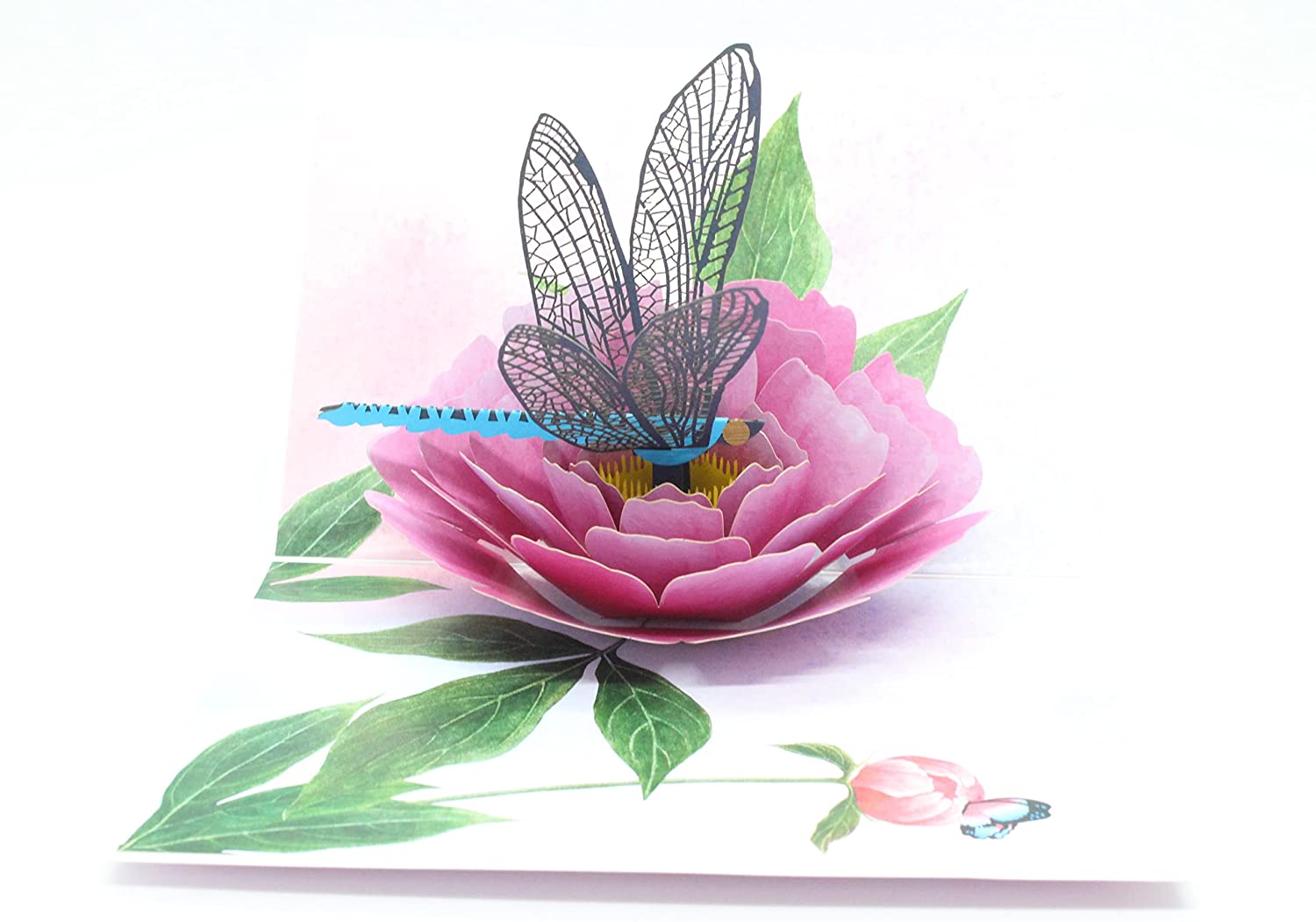 Thiệp 3D Pop Up Chuồn Chuồn &amp; Hoa Mẫu Đơn – Thiệp Hoa Nghệ Thuật, Thiệp Chúc Mừng, Sinh Nhật, F08
