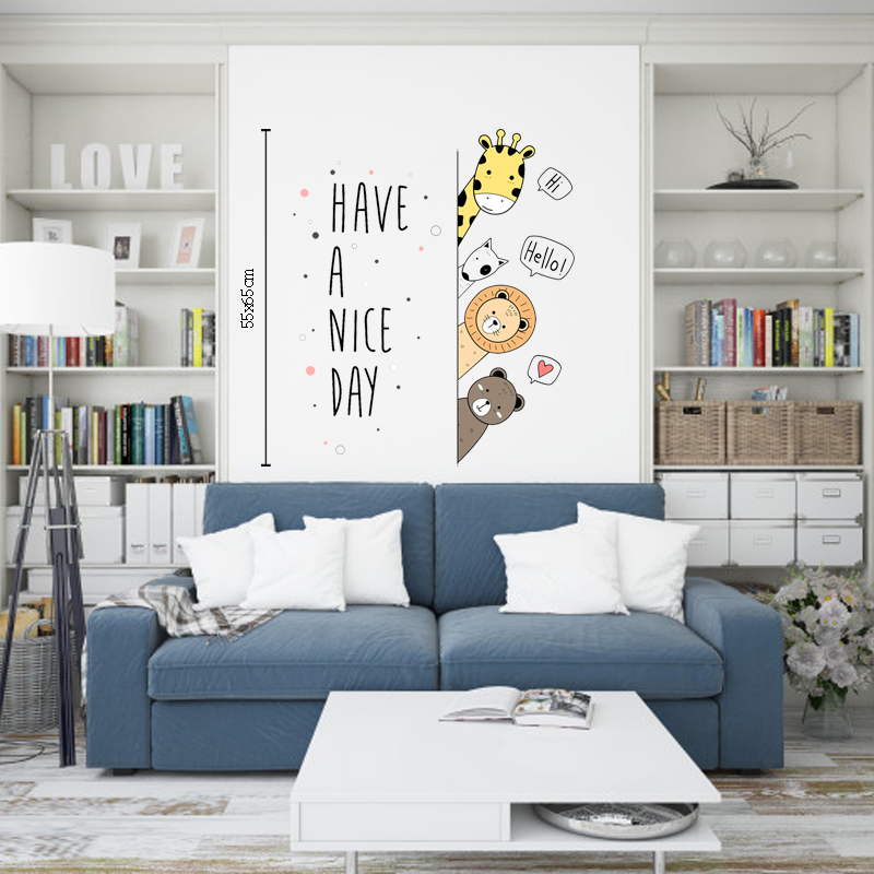 Decal Dán Tường Hình Thú Cưng Lấp Ló  | Decal Dán Tường Trang Trí Phòng Ngủ Cho Bé