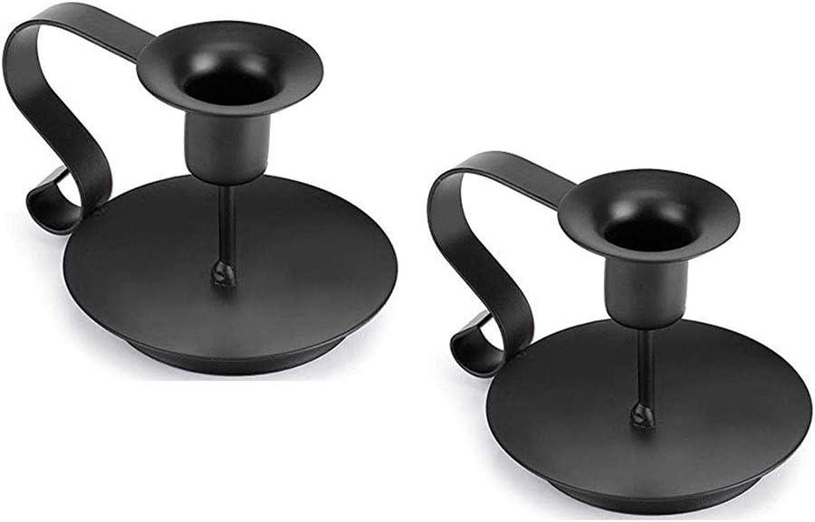 2 Chiếc Đèn, Cổ Điển Chân Nến Bằng Sắt Rèn, Đen Giá Đỡ Đèn Có Tay Cầm Và Khay Retro Chân Nến Trang Trí Bàn Cho