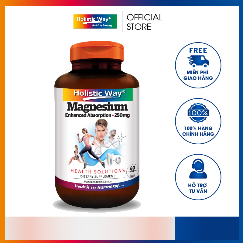 Viên Uống Bổ Sung Magie Dễ Hấp Thụ Giúp Xương, Răng, Cơ Khỏe Mạnh Holistic Way Enhanced Absorption Magnesium 250Mg