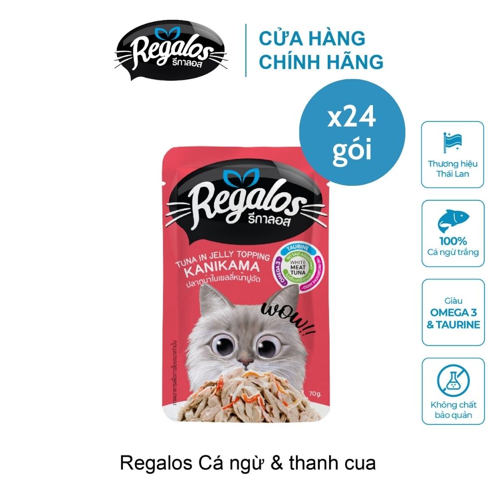 Combo 24 gói thức ăn ướt cho mèo Regalos Thái Lan vị thanh cua và cá ngừ