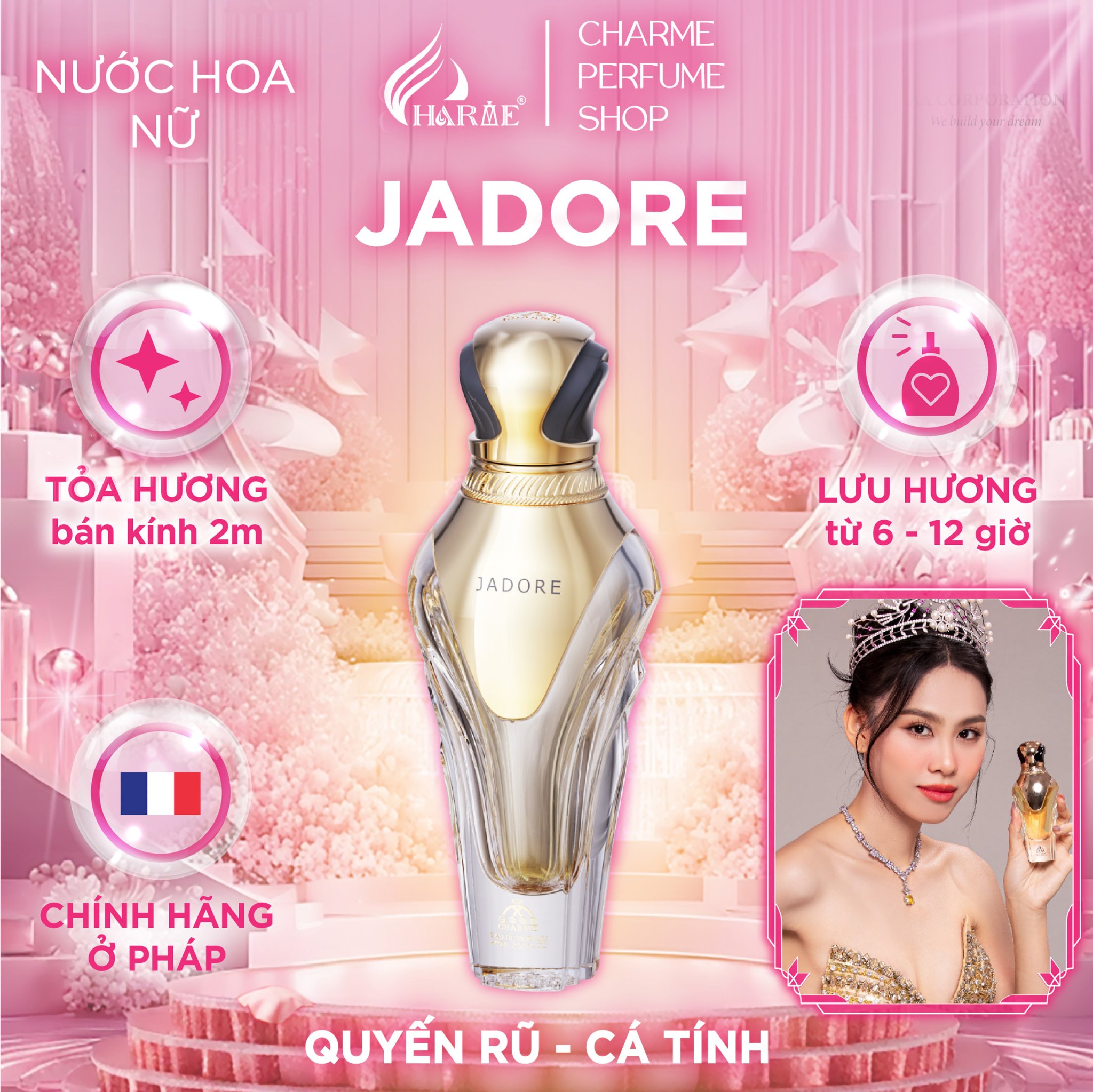 Nước Hoa Nữ Cao Cấp GOOD CHARME JADORE 75ml Lưu Hương Lâu Quyến Rũ, Nữ Tính_Nước Hoa Chính Hãng