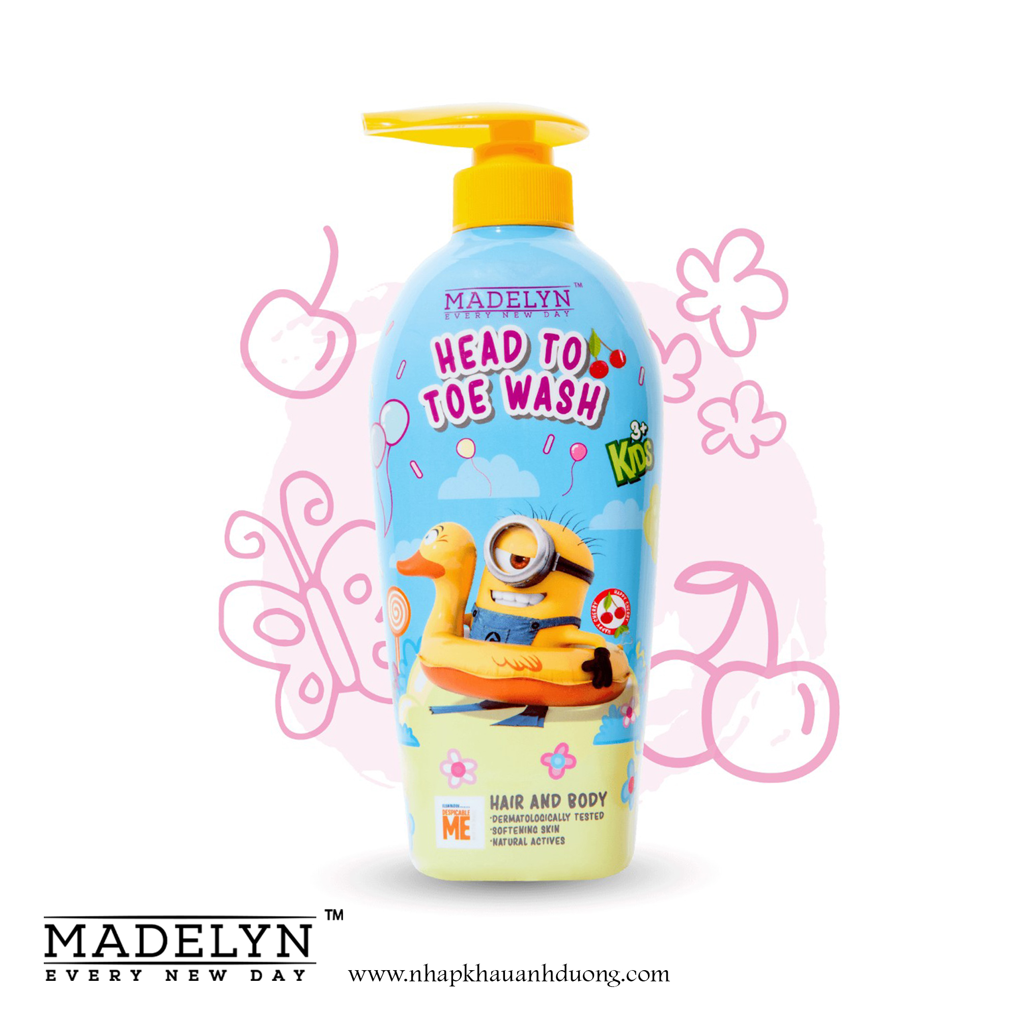 Tắm Gội Toàn Thân Hương Cherry Dành Cho Trẻ Em - MINION MADELYN MINION KIDS HEAD TO TOE WASH CHERRY 500ml