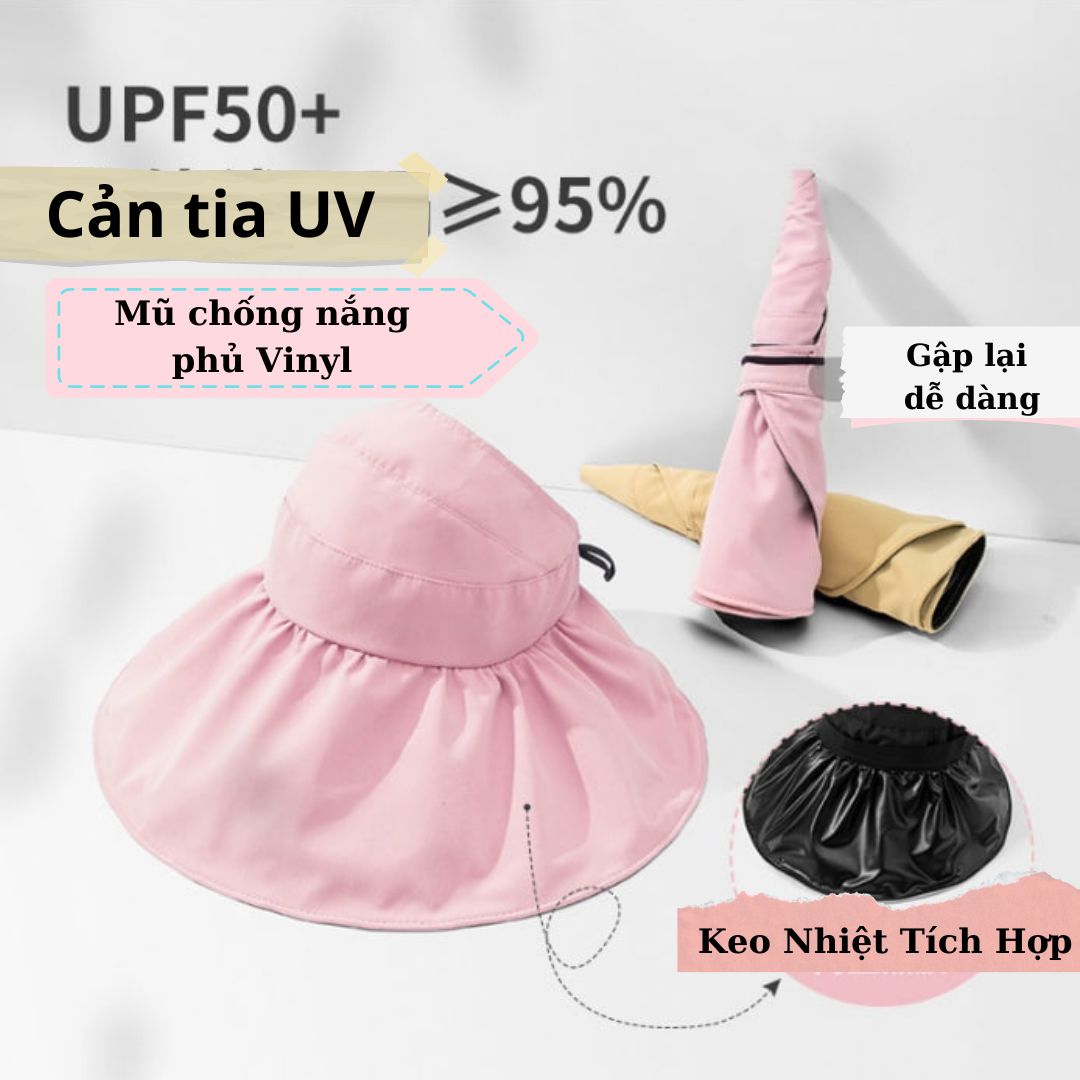 Mũ, Nón Vành Chống Nắng Mùa Hè Thoáng Khí Hở Chóp Có Lớp Phủ Vinyl Chống Tia UV Có Thể Gập Lại