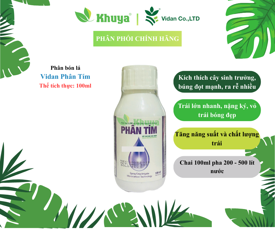 Phân bón lá Vidan Phân tím 100ml Đậm Đặc Bung đọt - Ra rễ - Phì trái