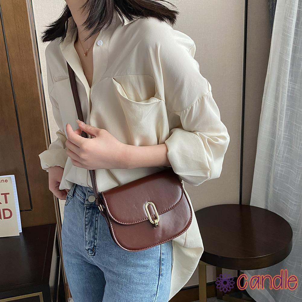 Túi Da Giả Đeo Chéo Màu Trơn Thời Trang Cho Nữ