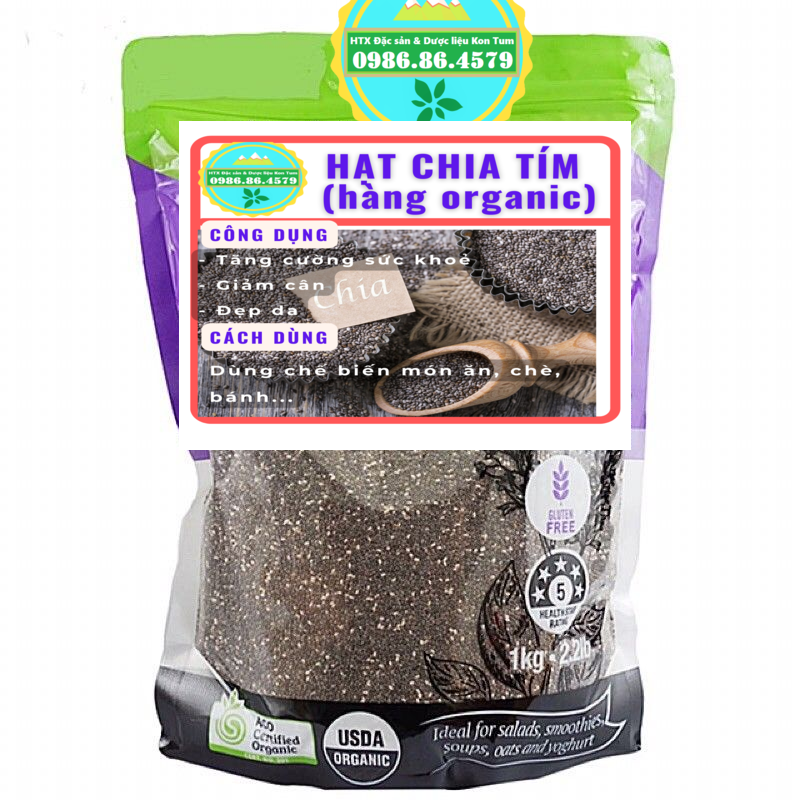 Đặc Sản Kon Tum - 1Kg Hạt Chia Khô Loại Tím Hữu Cơ (Organic) Hàng Nhập Khẩu - OCOP 3 Sao