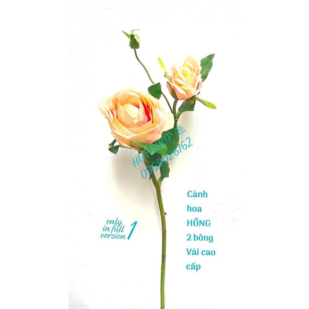 HOA GIẢ TRANG TRÍ - CÀNH HOA HỒNG VẢI CAO CẤP 2 BÔNG 55CM