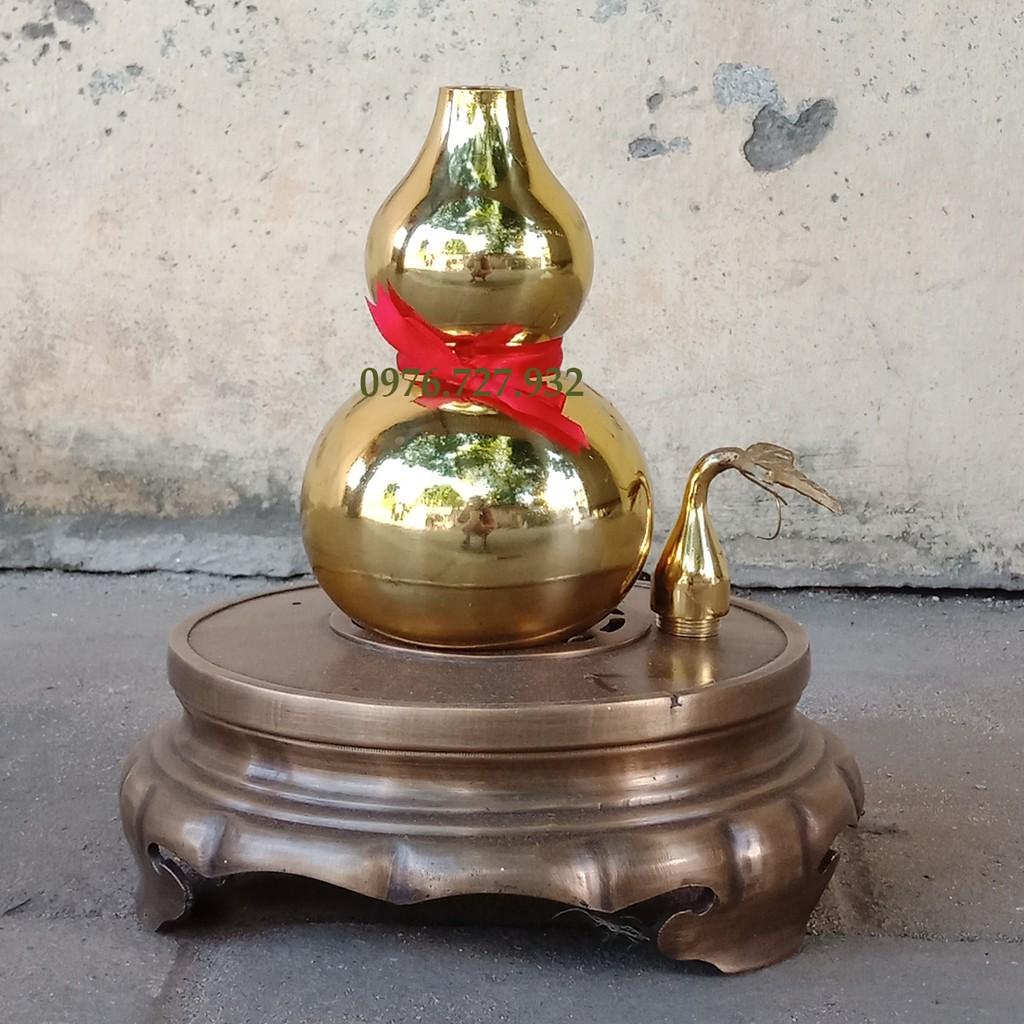 Hồ lô trơn vàng bóng bằng đồng cao 20,5cm, hồ lô phong thủy bằng đồng