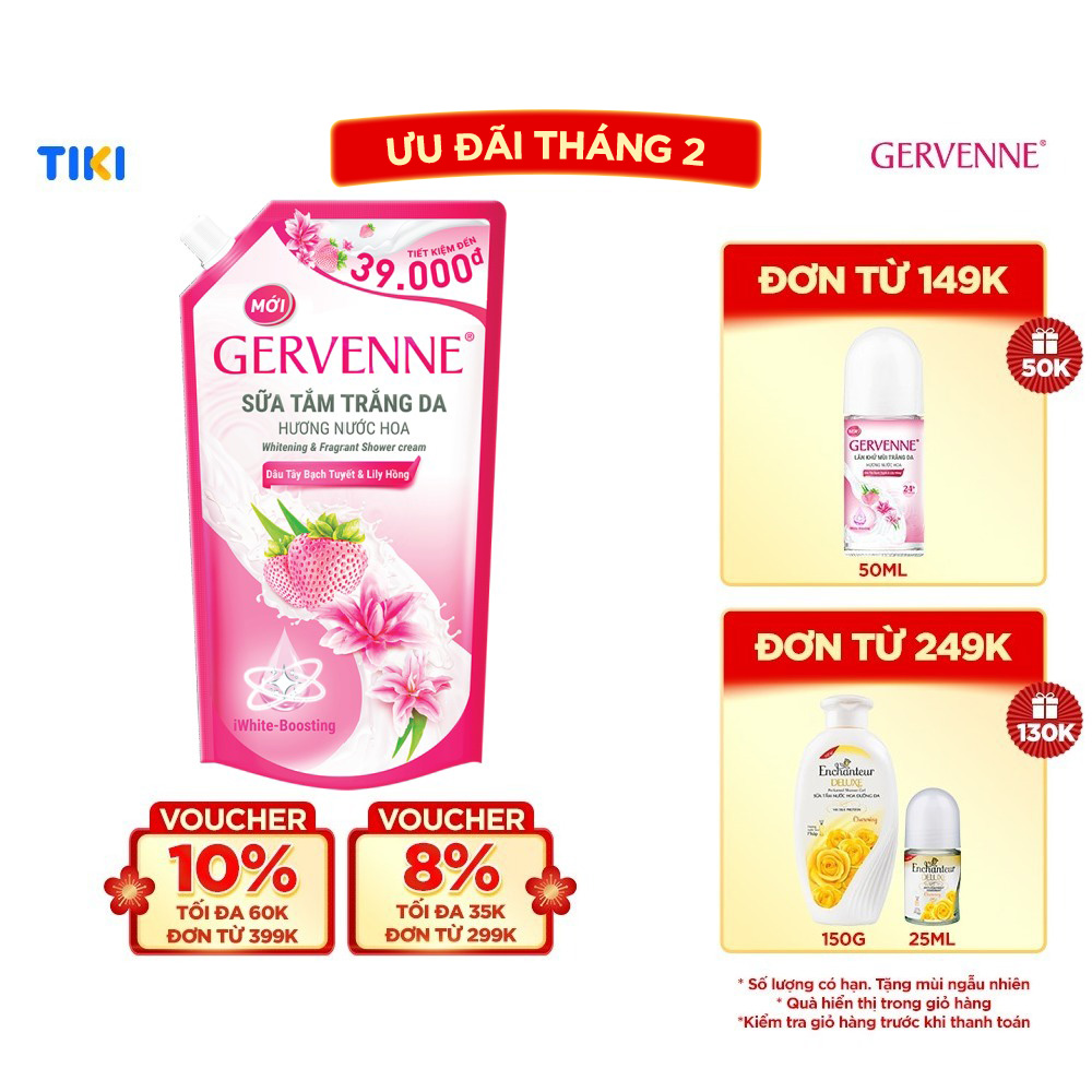 Túi sữa tắm dâu tây bạch tuyết & Lily hồng 900g