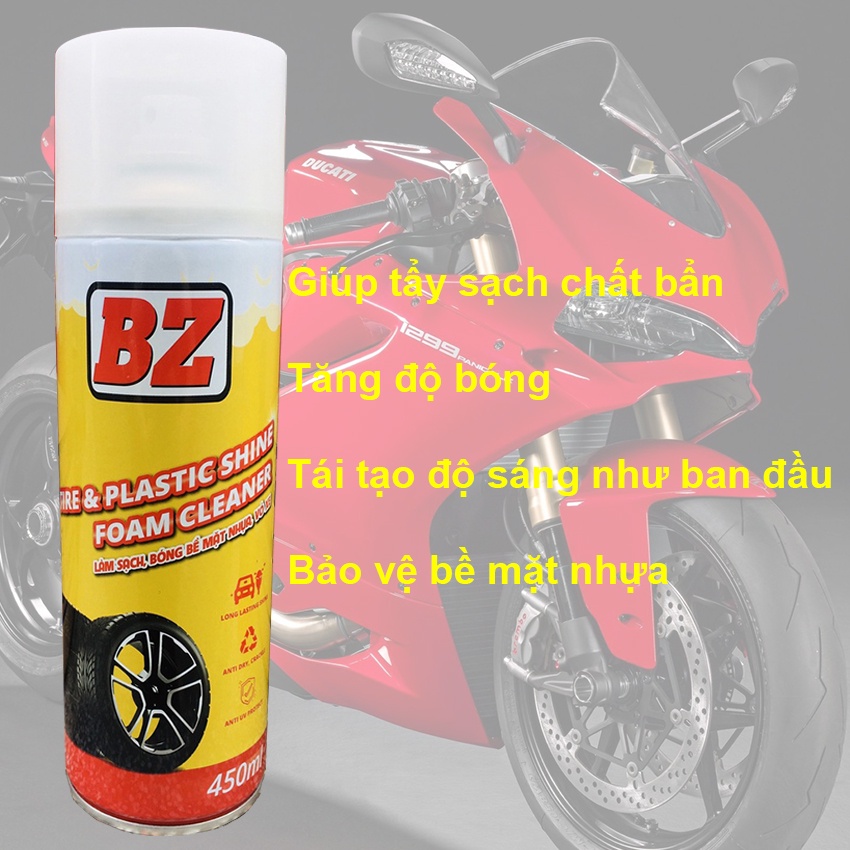 Chai xịt phục hồi nhựa nhám BZ 450ml, phục hồi nhựa đen phai màu, bạc màu, xịt bóng vỏ lốp xe