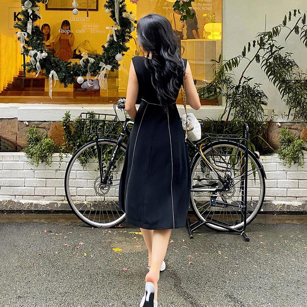Đầm Xòe Đen Sát Nách Viền Chỉ Trắng K&K Fashion KK116-38 Chất Liệu Chéo Hàn