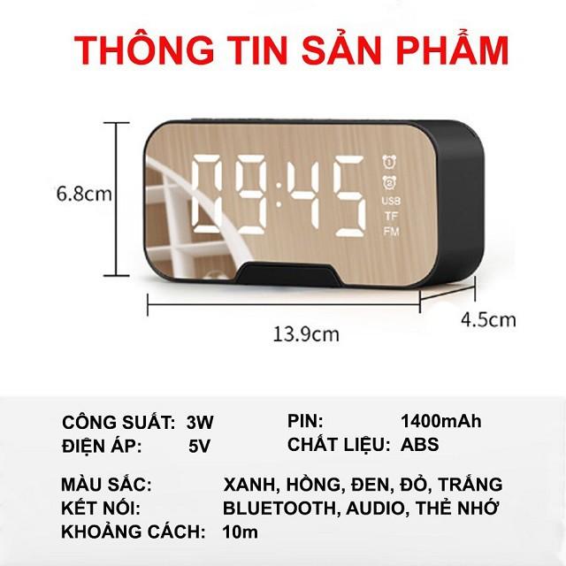 Loa Bluetooth Di Động Có Mặt Gương Tích Hợp Đồng Hồ Báo Thức, Có Khe Cắm Thẻ Nhớ