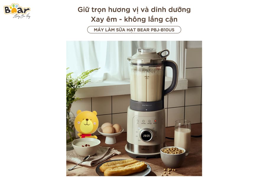 Máy Làm Sữa Hạt Cách Âm, Máy Xay Nấu Sữa Hạt BEAR PBJ-B06K8 Dung Tích 1 Lít Công Suất 1000 W - Hàng Nhập Khẩu