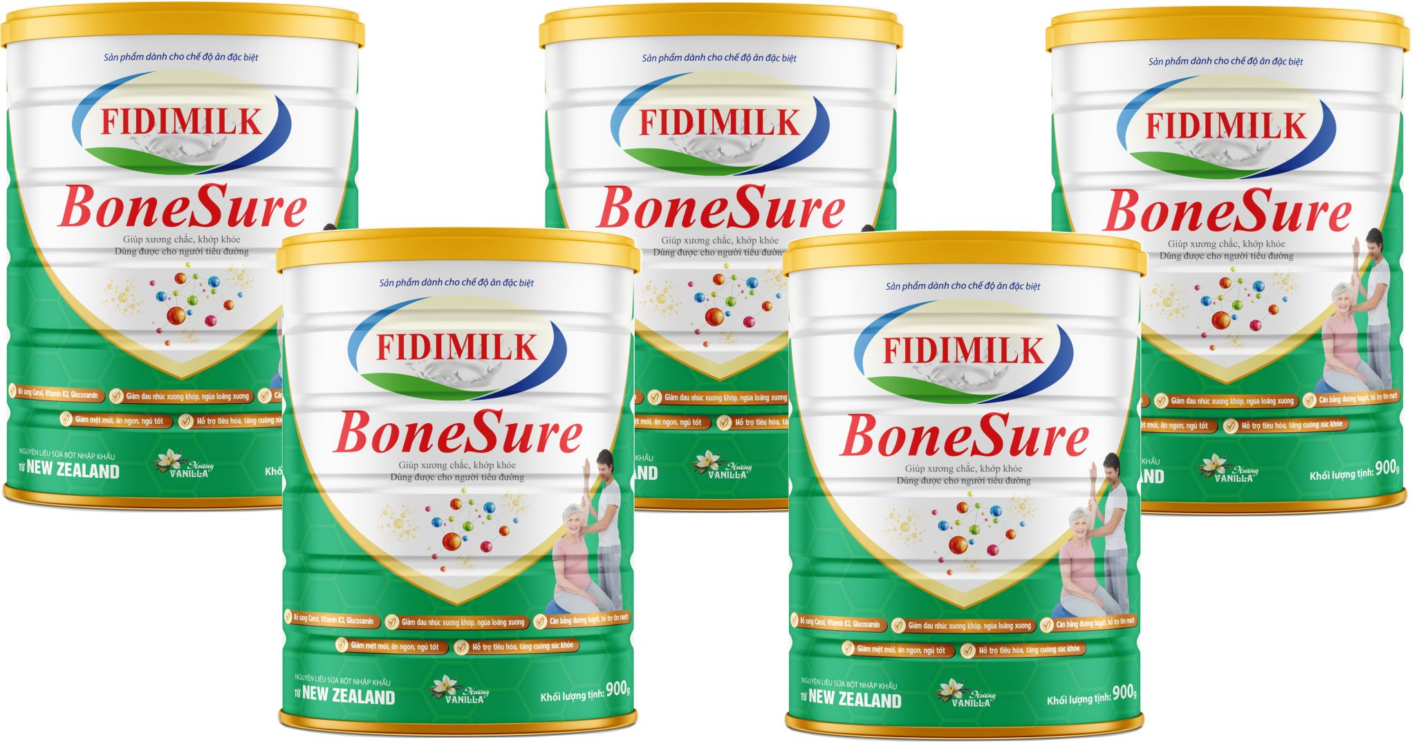 Combo 5 lon Sữa bột FIDIMILK BONE SURE lon 900g - Bảo vệ sụn và xương khớp, dành cho người từ 35 tuổi trở lên.