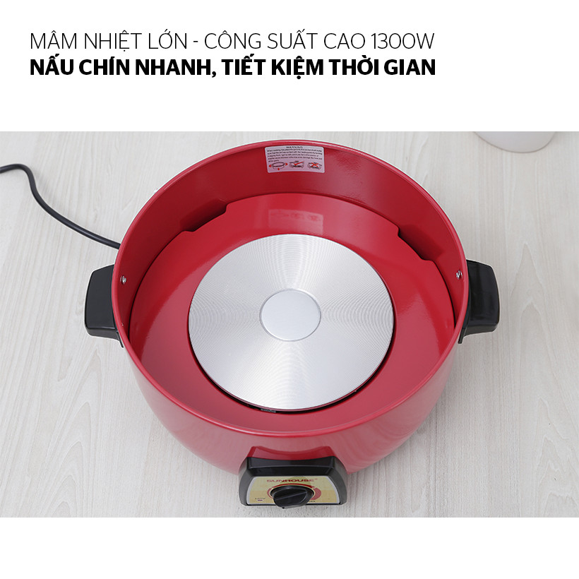 Nồi Lẩu Điện Đa Năng Sunhouse SHD4520 (3L) – Đỏ - Hàng chính hãng