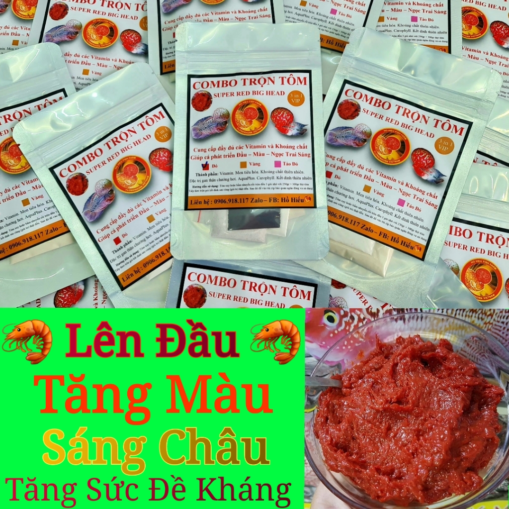 Combo Trộn Tôm Super Red,Nguyên Liệu Làm Tôm Trộn Thức Ăn Cho Cá la hán,Dinh Dưỡng Trộn Tôm Và Tim Bò làm thức ăn cá cảnh