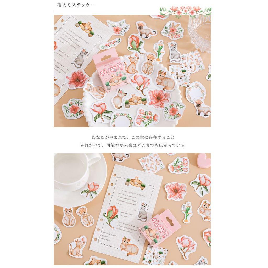 Bộ 45 Sticker Mèo Và Hoa E117