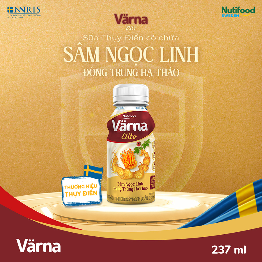 Thùng sữa bột pha sẵn Värna Elite - Chứa Sâm Ngọc Linh Đông Trùng Hạ Thảo (24 chai x 237ml) - Varna