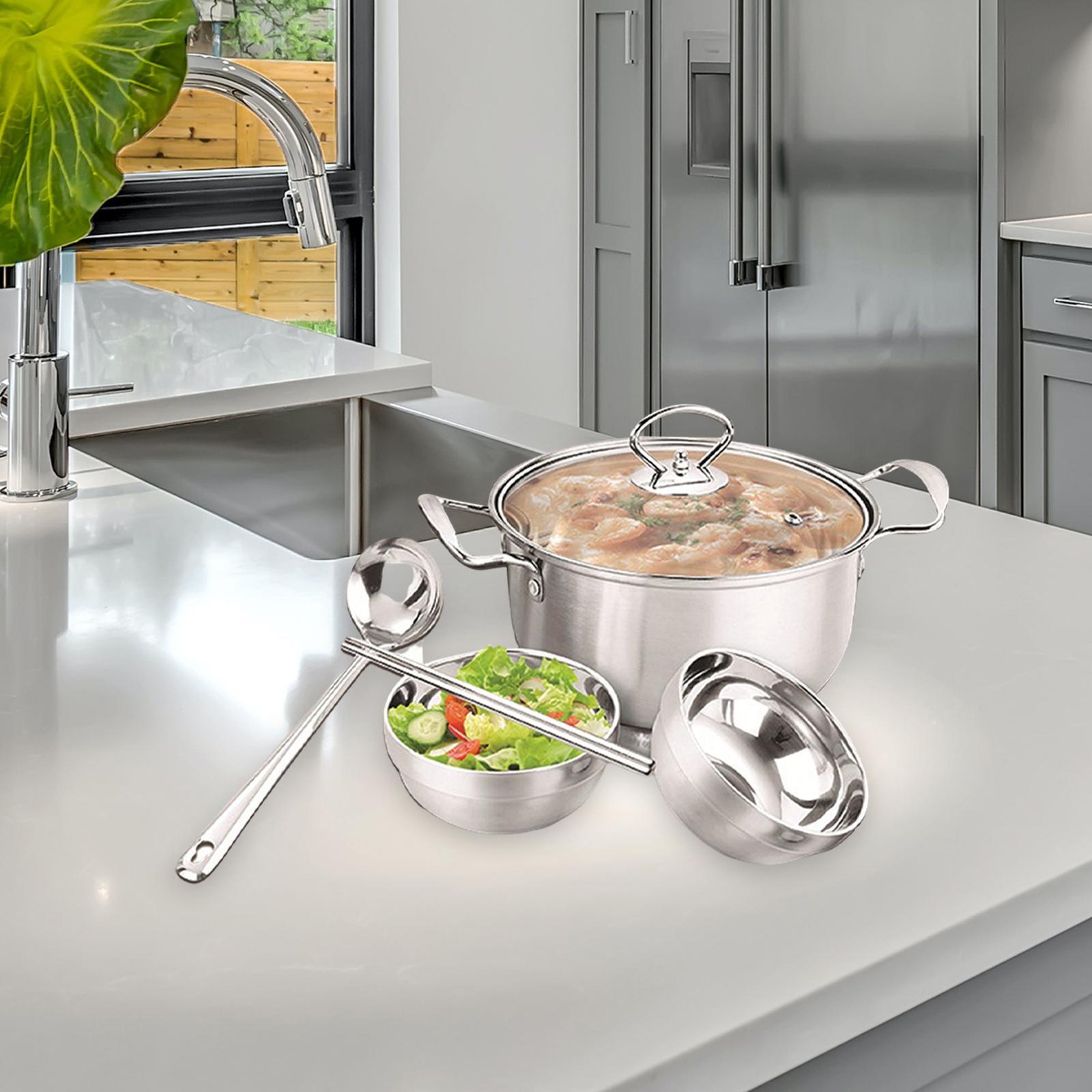 Soup Stockpot Bowls, Spoon, and Chopsticks Cooking Pot for Home Travel