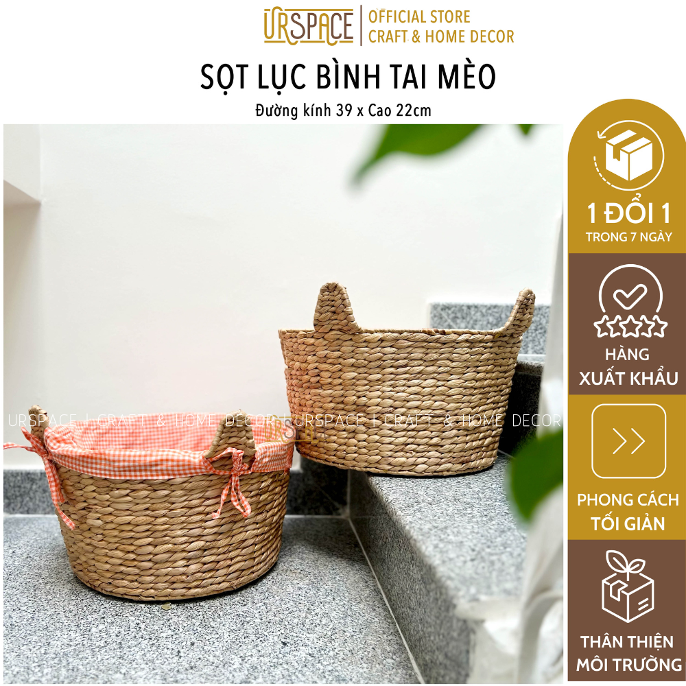 Giỏ lục bình đựng quần áo URSPACE trang trí decor sắp xếp không gian hình tai mèo dễ thương/ ROUND HYACINTH STORAGE BASKET