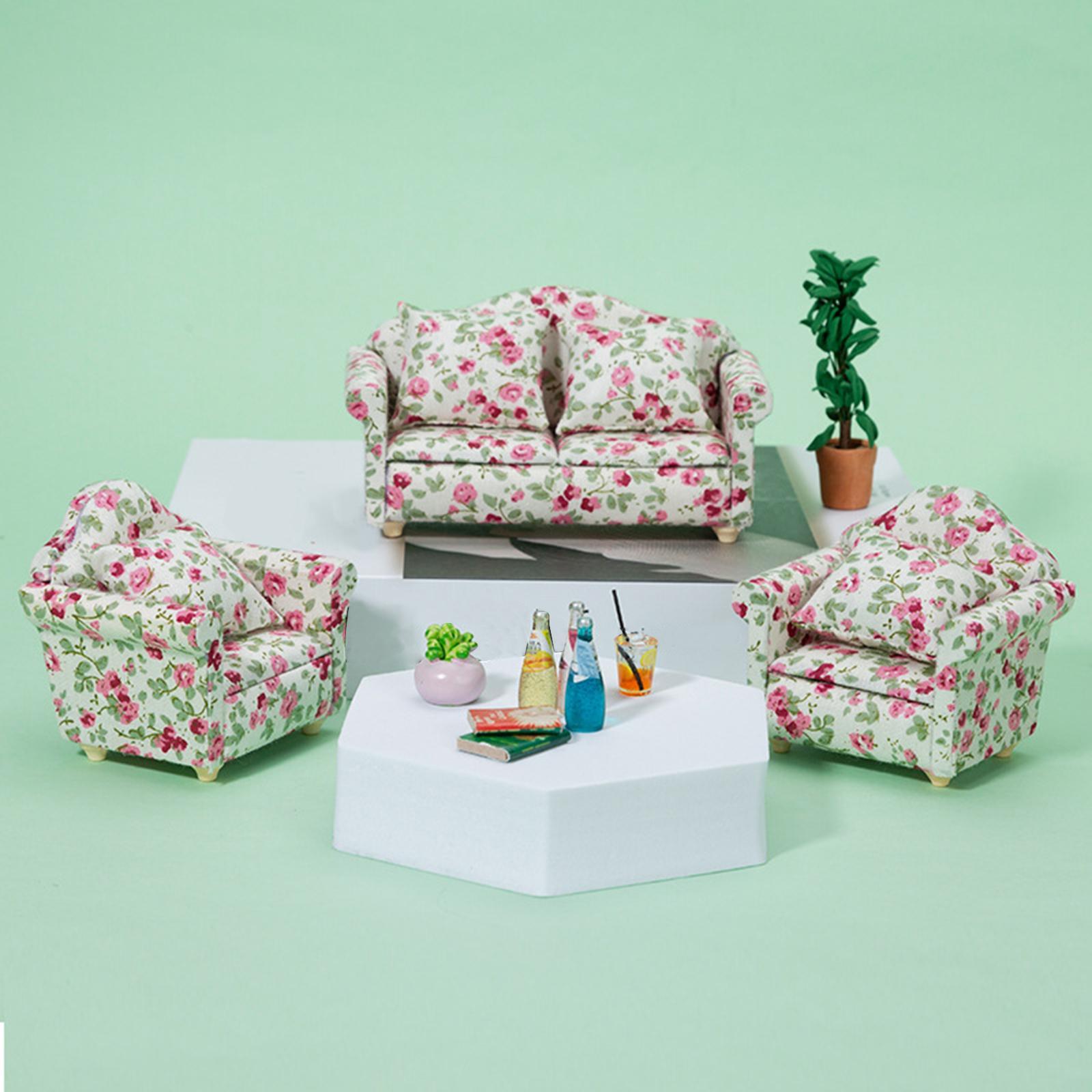 1:12 Dollhouse Sofa Set Dolls House Furniture Decor for Bedroom Living Room